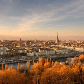Panoramic view on the autumn city of Turin during sunset
