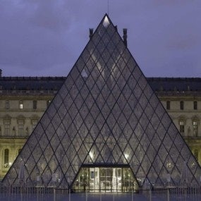 Louvre pyramid, famous landmark and tourist attraction in Paris