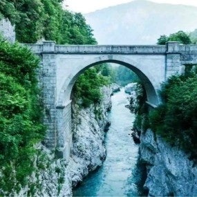 Napoleons Bridge over river Soca, Slovenia