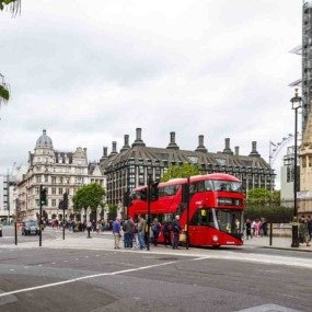 Decker Bus On The Streets Near Big Ben