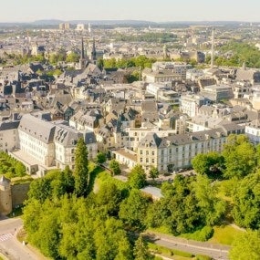 Luxembourg, Historical City Center In The Morning, Aerial View
