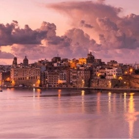 Skyline of Senglea at sunrise,Malta. One of Three Cities in Grand Harbour